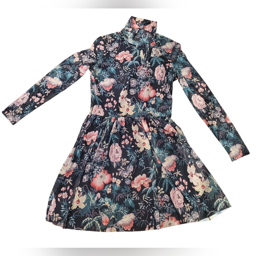 Rebecca Taylor La Vie Faded Garden Mesh Long Sleeve Dress Large - Picture 10 of 16
